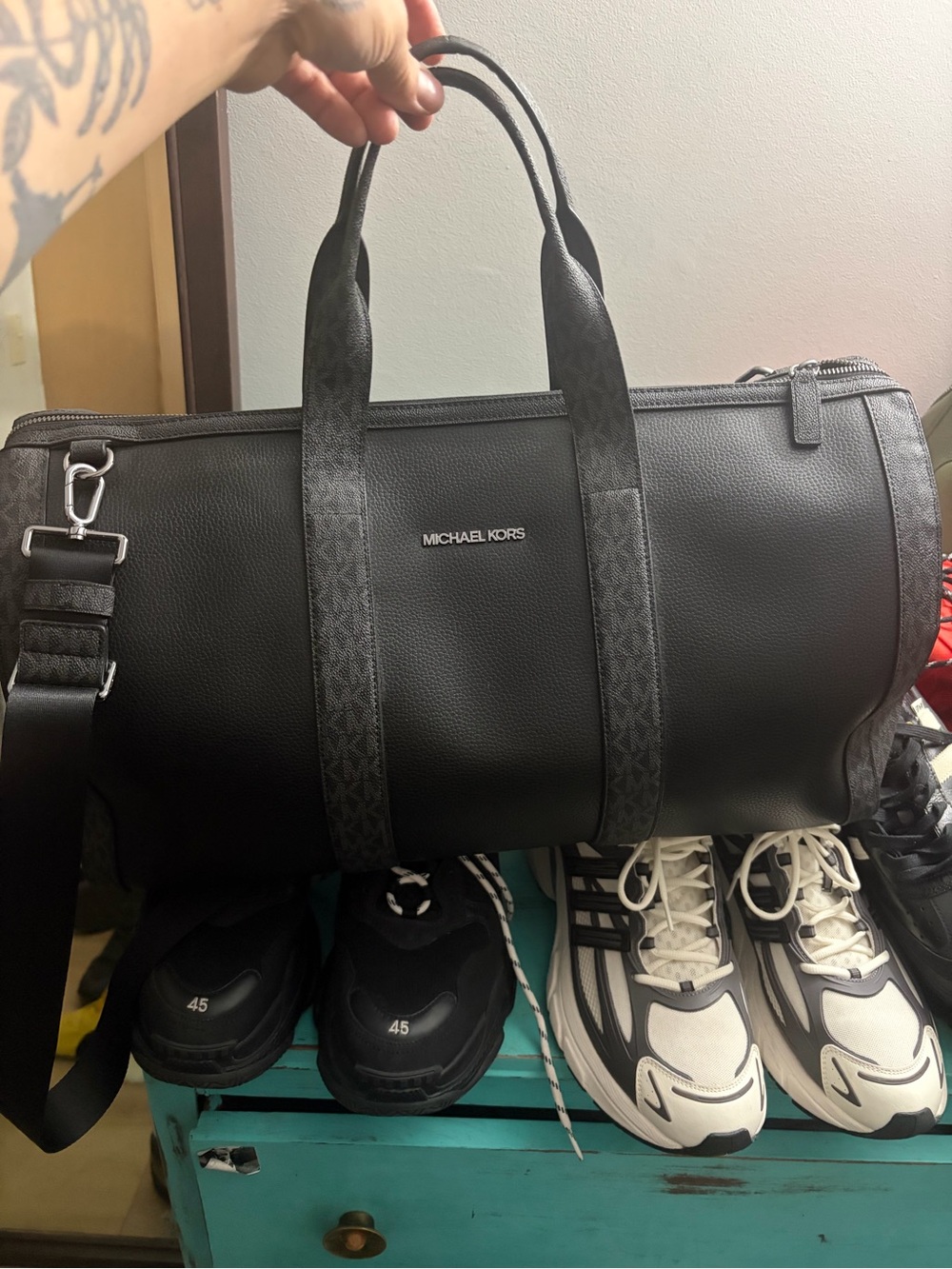 Michael Kors Black Leather Travel Duffel Bag brand new